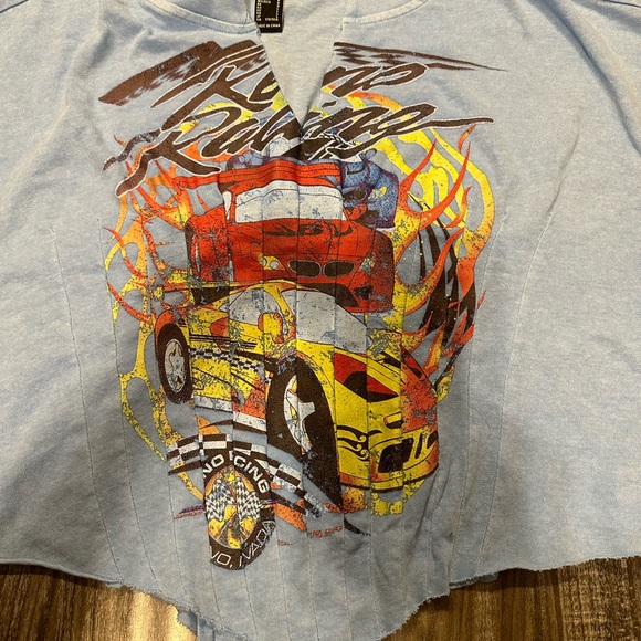 Forever 21, race car T-shirt, cut and cropped, girls size large, NWOT - Picture 2 of 3